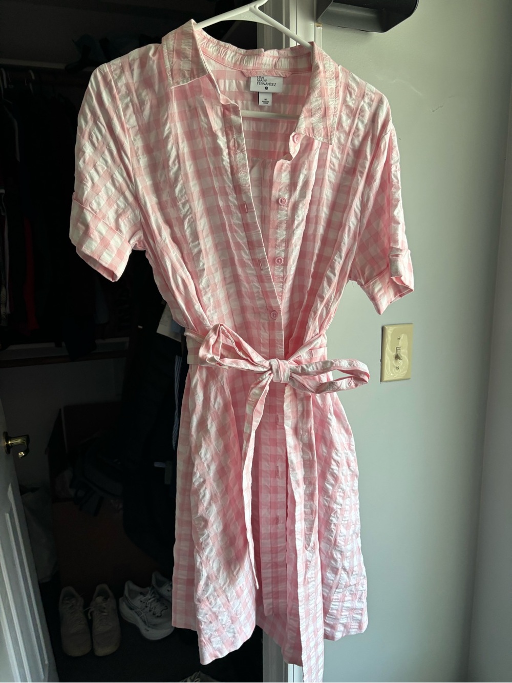 Pink Gingham Dress with Tie Waist - Lisa Marie Fernandez